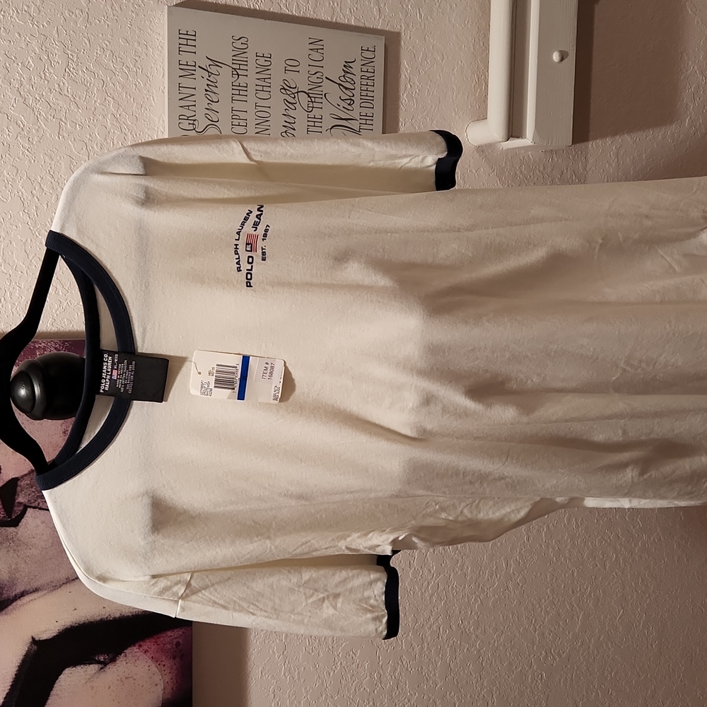 Ralph Lauren XL White T-Shirt w/Blue Piping